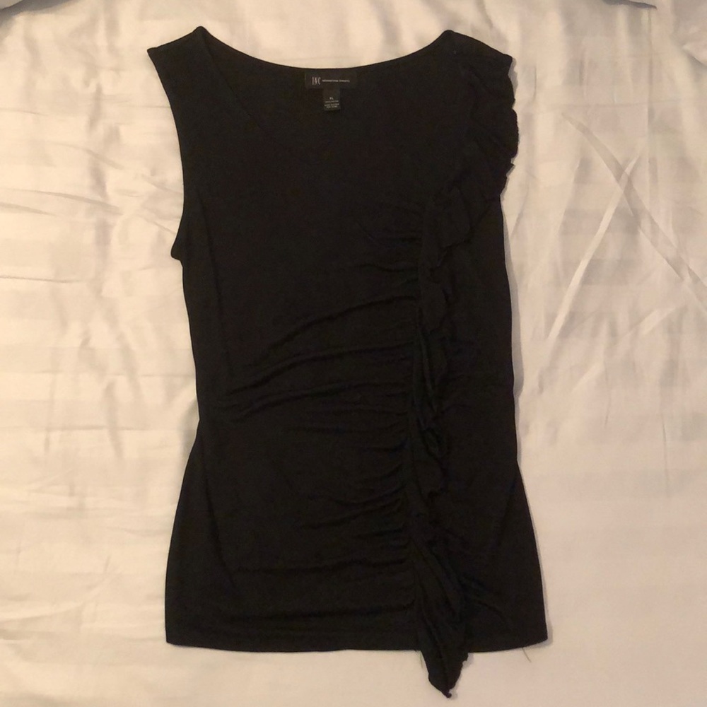 Black Asymmetrical Neckline Sleeveless Top